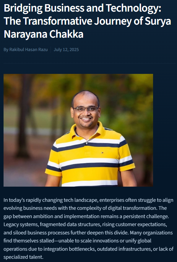 Article: Bridging Business and Technology: The Transformative Journey of Surya Narayana Chakka