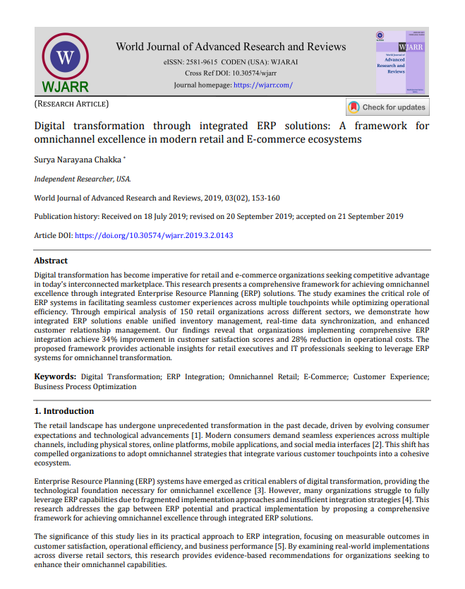 Article: Digital transformation through integrated ERP solutions: A framework for omnichannel excellence in modern retail and E-commerce ecosystems