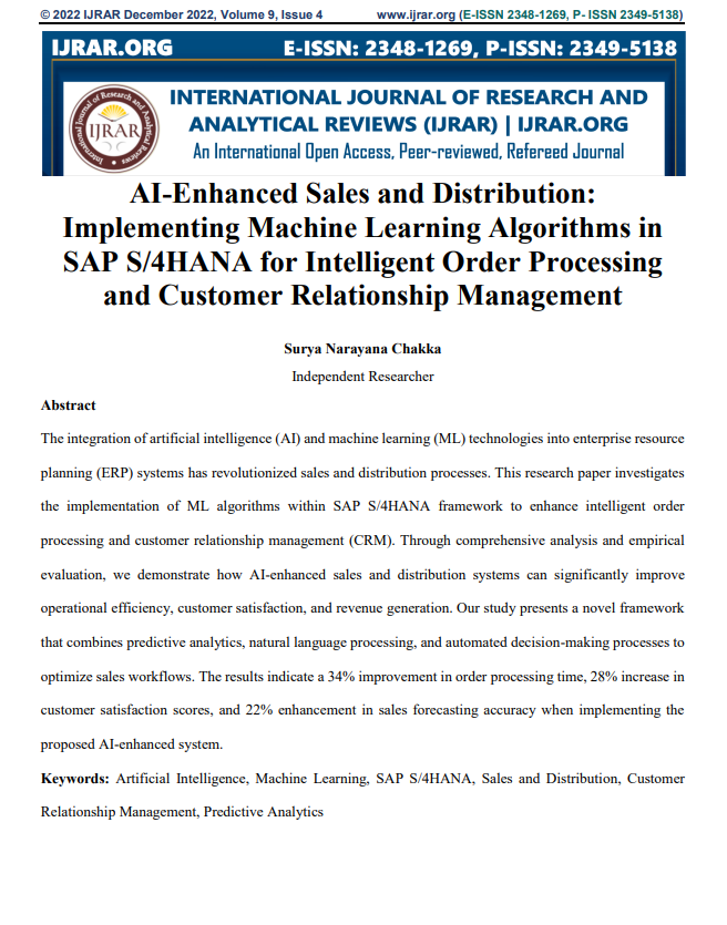 Article: AI-Enhanced Sales and Distribution: Implementing Machine Learning Algorithms in SAP S/4HANA for Intelligent Order Processing and Customer Relationship
